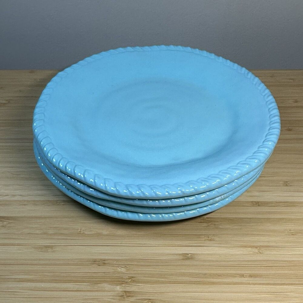 TOMMY BAHAMA 8 3/4" Aqua Blue Melamine 4 Salad Dessert Plates Beach Island Yacht